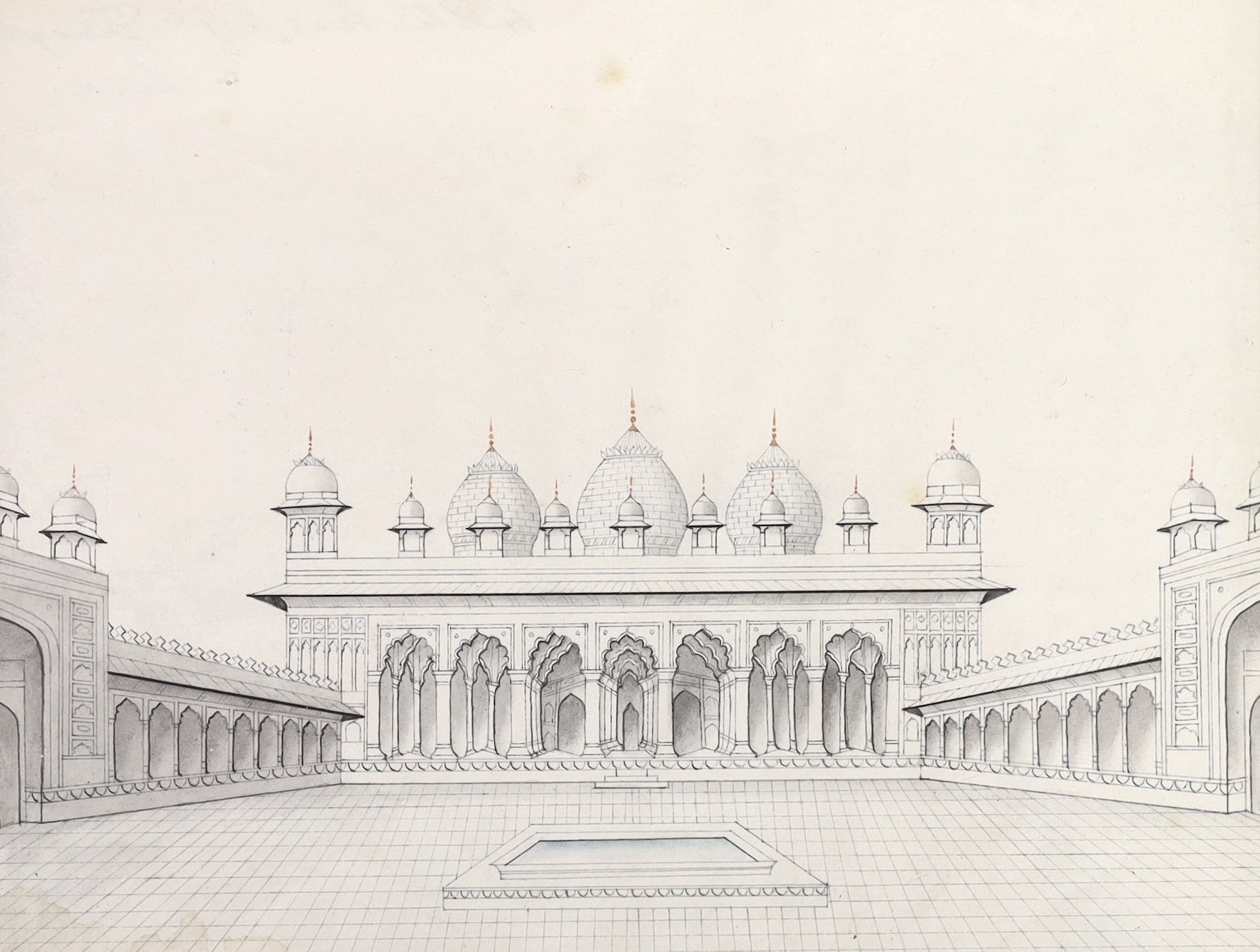 Indian Company School, pair of ink and washes on paper, ‘Agra Fort’, one inscribed in ink to the margin, 15 x 18cm